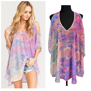 Show Me Your Mumu Kaftan Kimono Tunic Watercolor XS Colorful Fairycore Ethereal